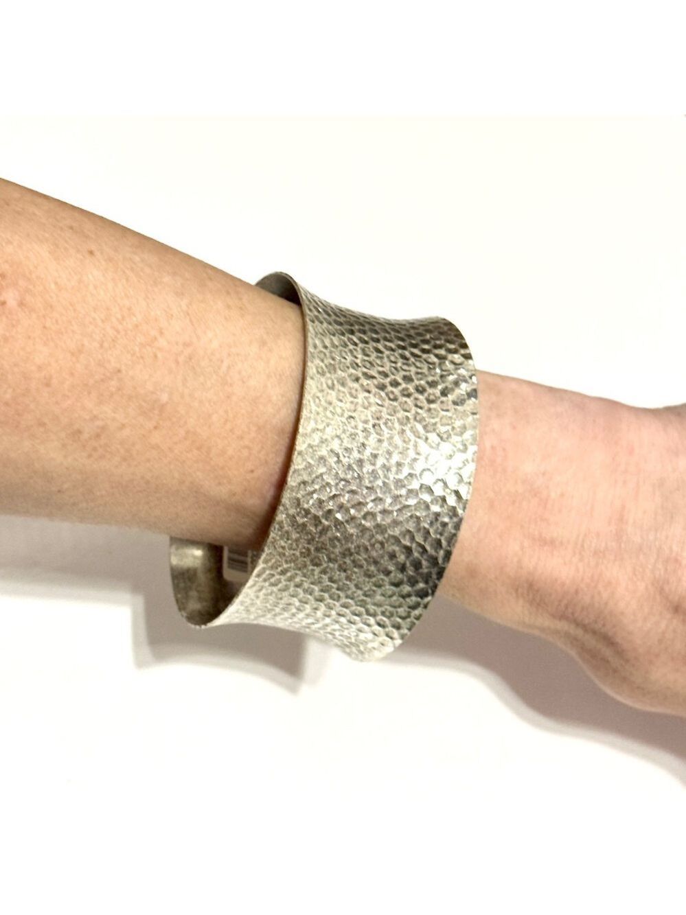 Chico's Hammered Silver Tone Wide Cuff Bracelet NWT
